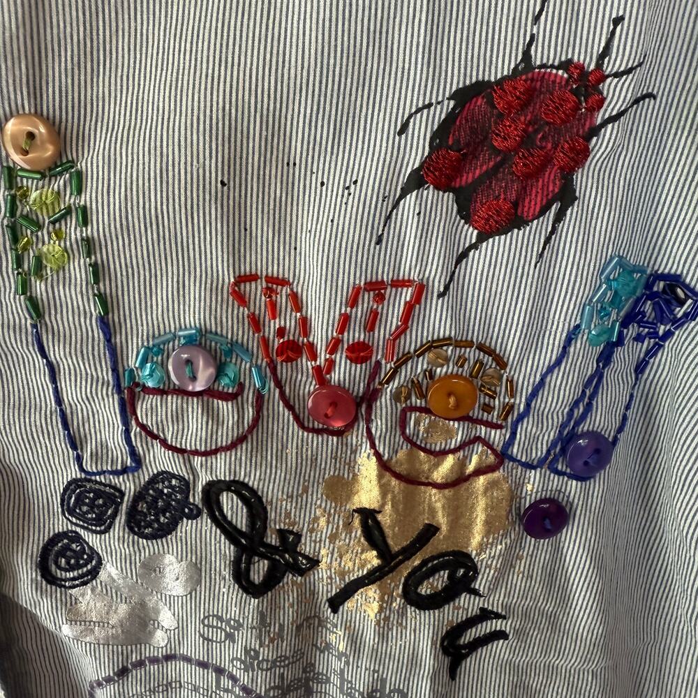 Desigual "We & You" button-down blouse  artsy long-sleeve top Size M - Picture 9 of 14